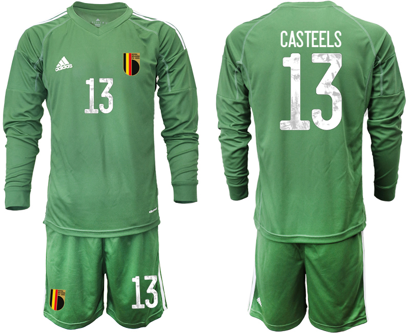 Men 2021 European Cup Belgium green Long sleeve goalkeeper #13 Soccer Jersey3